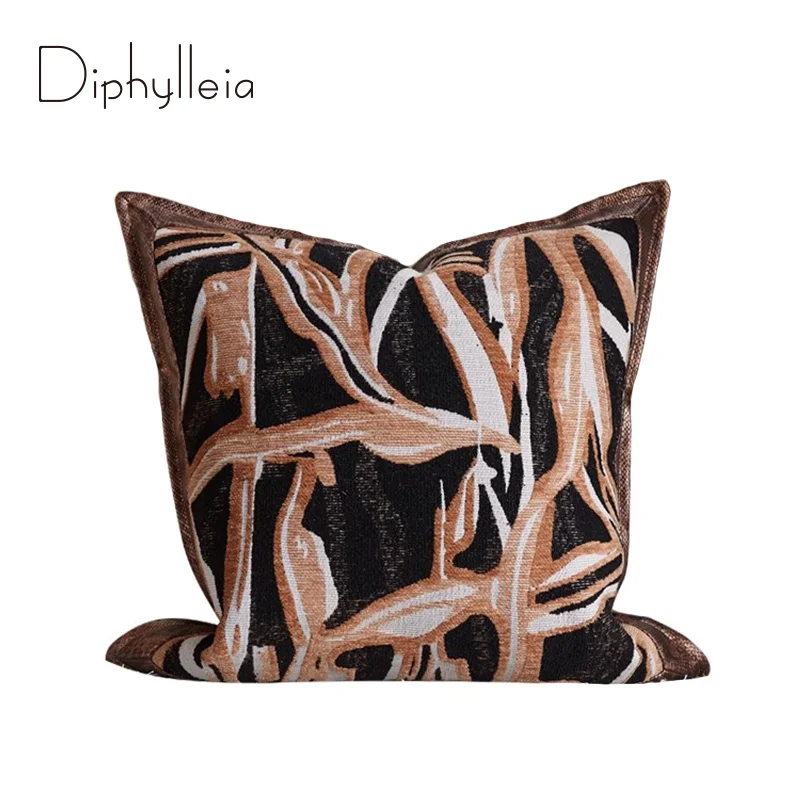 Diphylleia Modern Abstract Ancient Style Throw Pillow Cover Lavish Touch Coffee Black Fabric Art Cushion Case For Villa Hotel