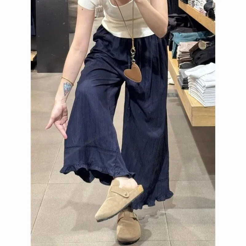Good-looking Hollow Lace Wide-leg Pants Women's Large Size Fat Mm Thin Small Japanese Lazy and Relaxed Pants