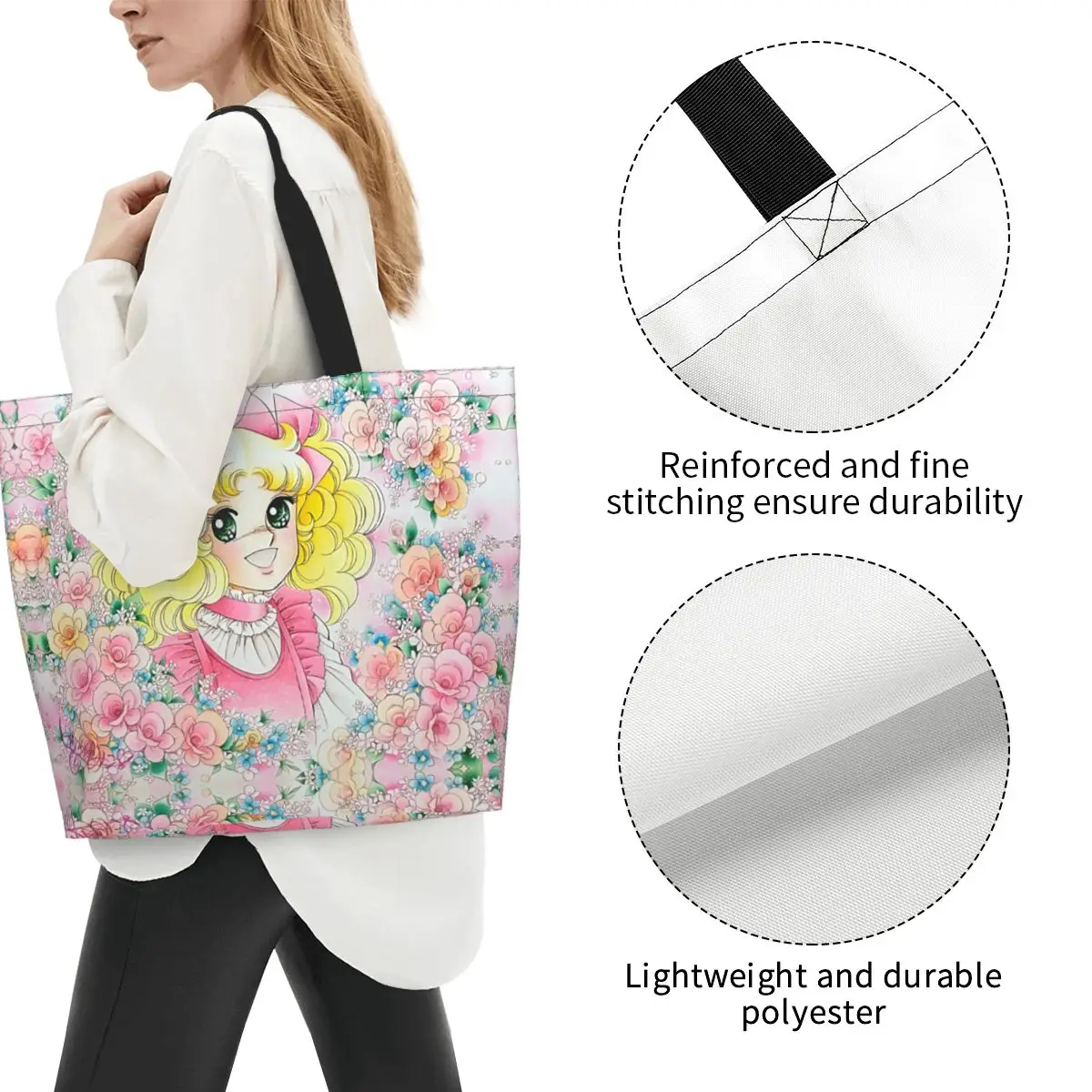 Anime Manga Candy Candy Groceries Tote Shopping Bags Women Kawaii Canvas Shopper Shoulder Bag Big Capacity Handbags