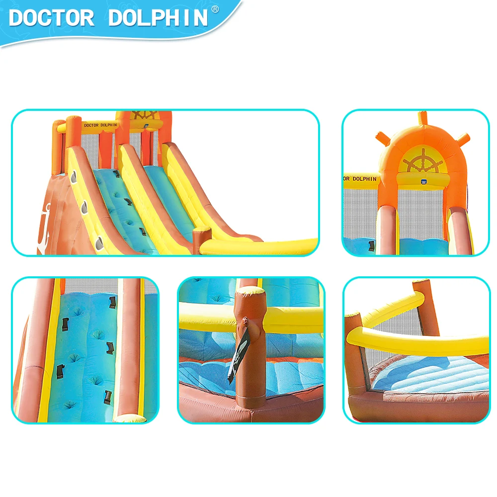 Doctor Dolphin Pirate Ship Outdoor Jumping House Combo Castle Water Long Playground Inflatable Bounce House Slide for Kids