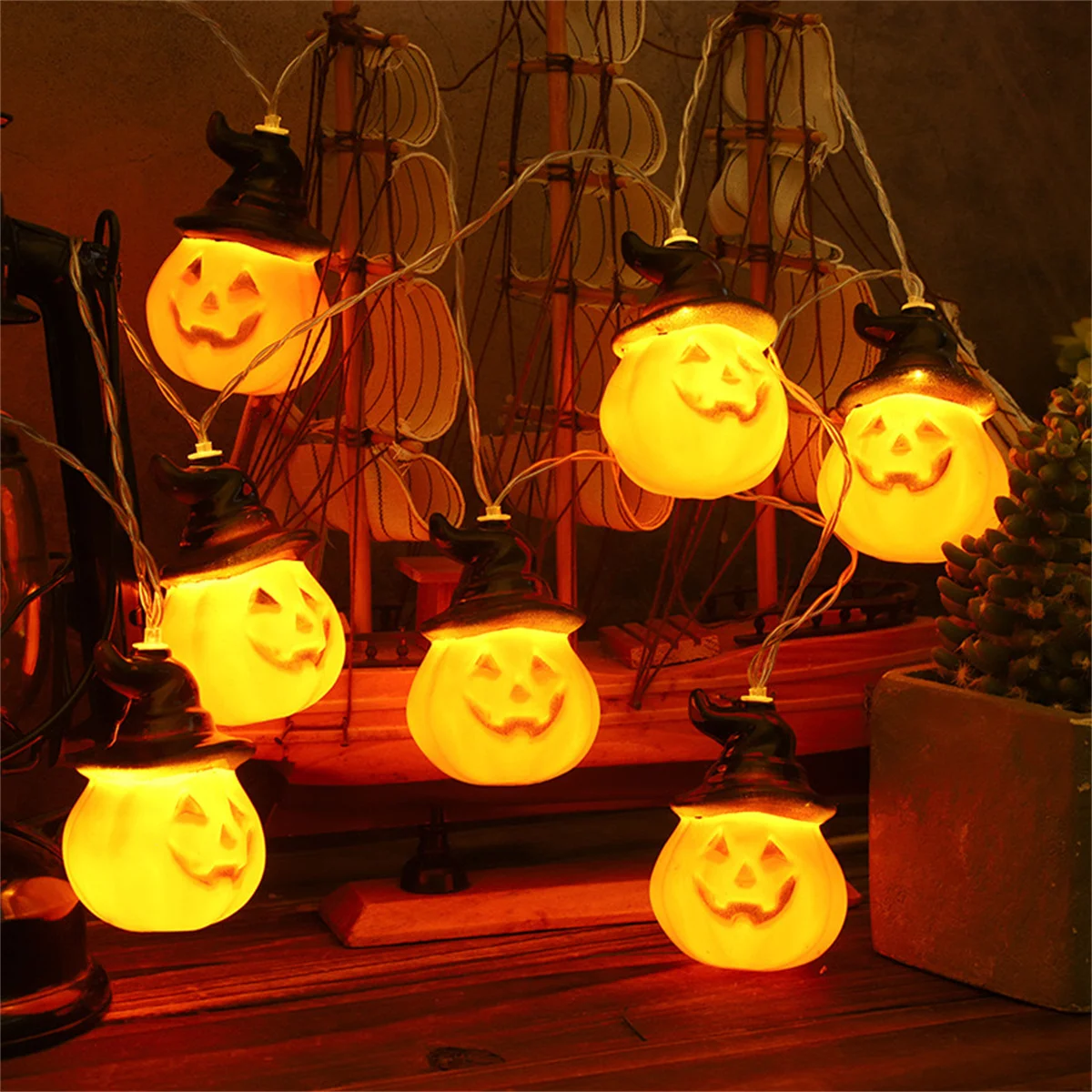 LED Halloween Pumpkin Lantern, String Festival Party, Pátio Atmosfera Decoração, Luminous Prop Cena Arranjo
