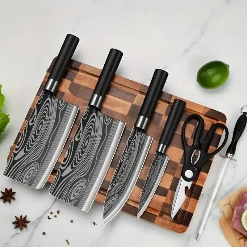 Sharp kitchen knife set, meat knife, fruit knife, scissors, kitchen knife, chef's cooking knife, laser Damascus knife U9195