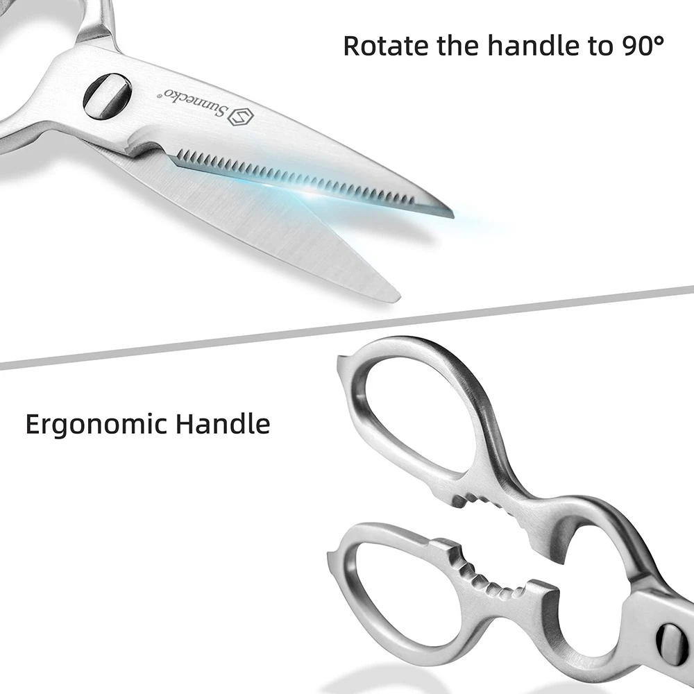 Sunnecko Stainless Steel Kitchen Scissors Ultra Sharp Micro Serrated Poultry Kitchen Cooking Shears Nut Cracker Dishwasher Safe