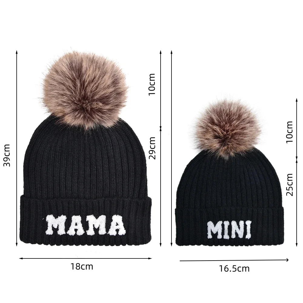 Winter Baby Boy Girl Letter Mini Knitted Hat Children Pompom Caps Mother Baby Hat