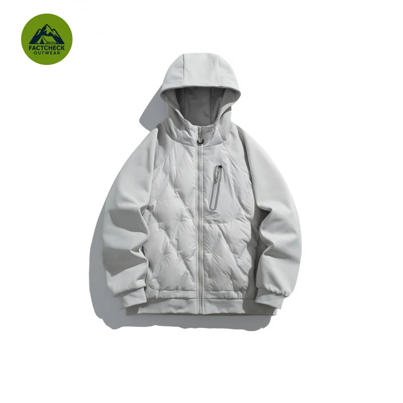 FACHCHECK EU US Size Top Quality White Duck Down Jacket Lightweight Couple Spliced Hooded Windproof Warm Coat