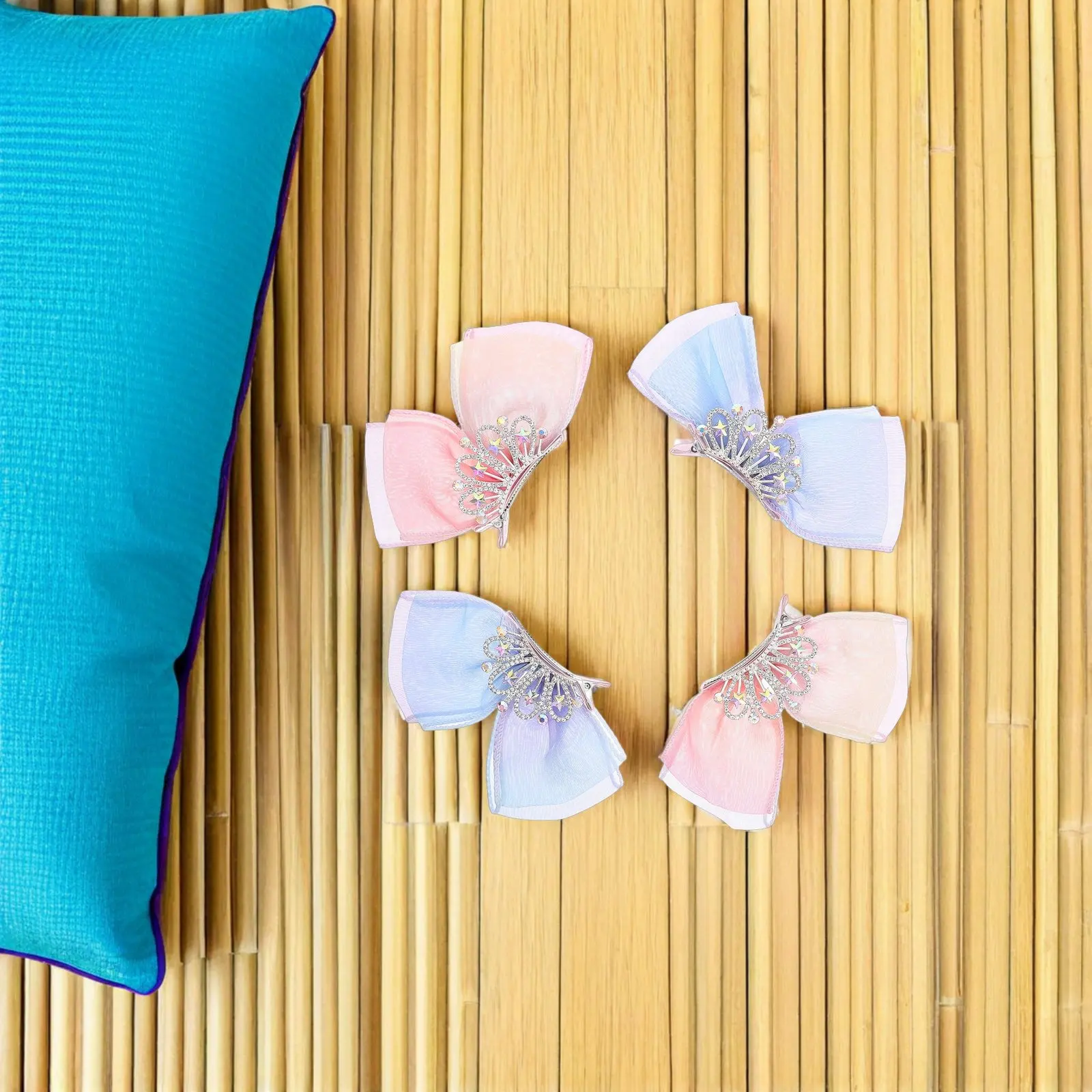 

4Pcs Princess Hair Accessories Crown Bowknot Tulle Rhinestone Clips Elegant Styling Barrettes for Girls Kids Party