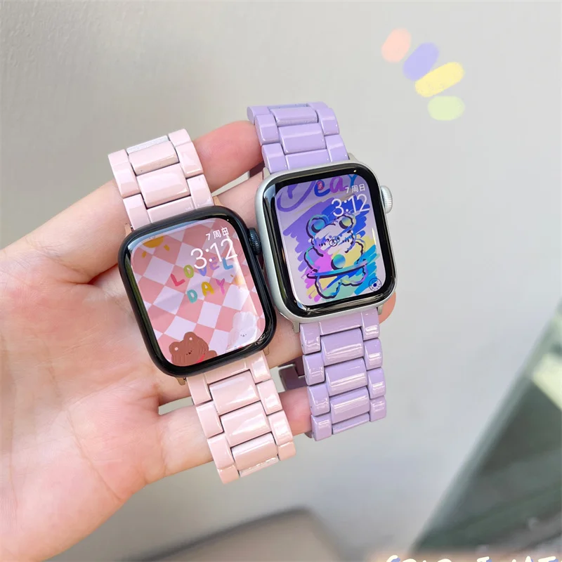 Resin Watch Strap For Apple Watch Series 8 7 6 5 4 Band 42mm 38mm 49mm Correa Candy Color For iWatch 8 7 6 SE 5 4 44 40 41 45mm