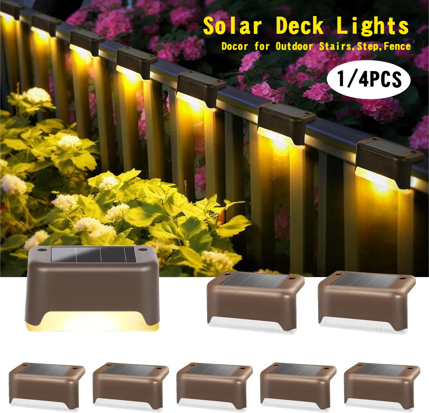 4/8/12Pcs Solar Deck Lights Outdoor Waterproof LED Fence Lights Step Garden Decorate Lamp for Patio Stairs Railing Pathway
