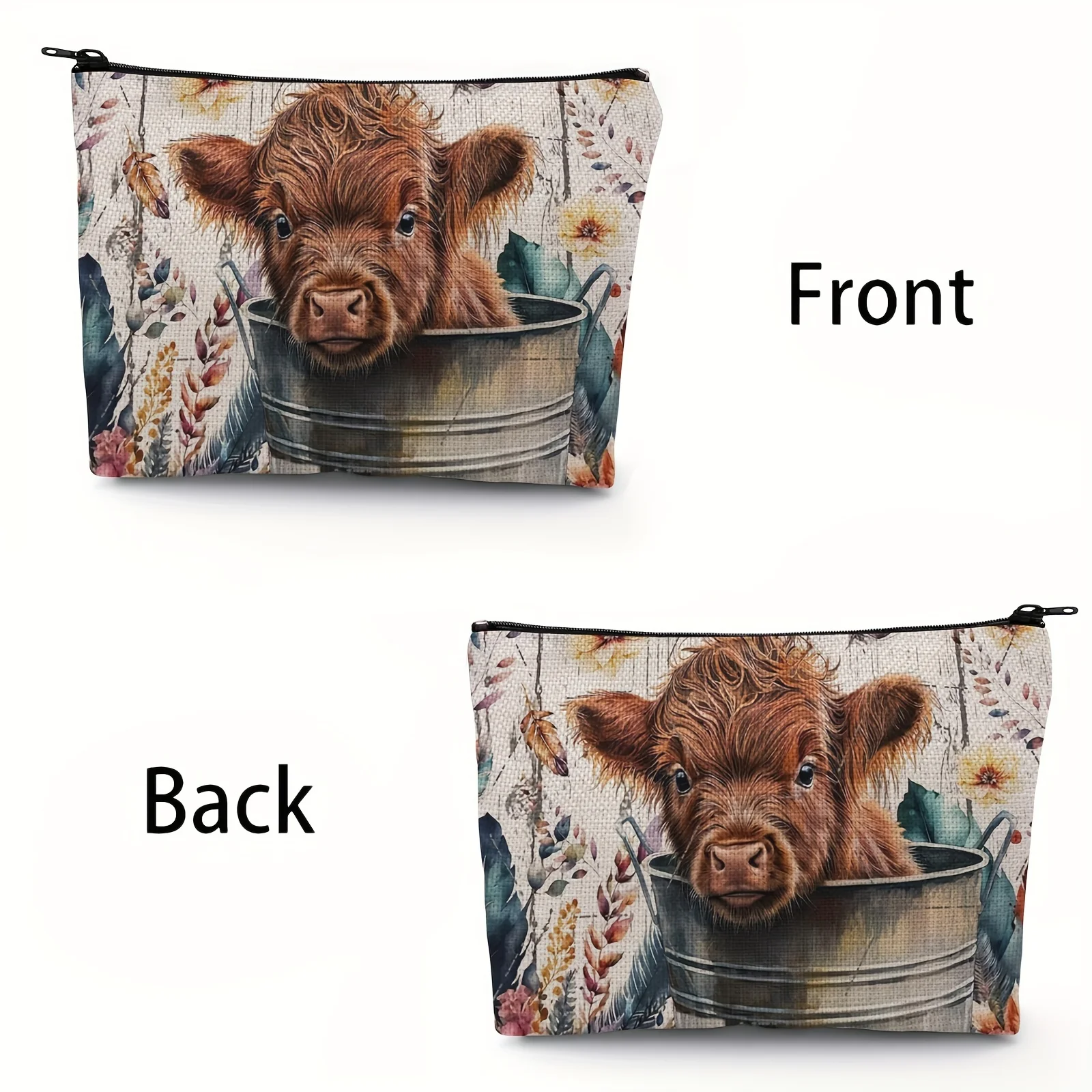 Highland Cow Decor, Cow Makeup Bag, Cow Decor Cosmetic Bag, Lovely Highland Calf Decorative Women\'s Makeup Bag