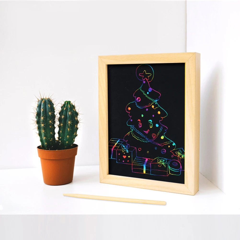 

10pcs Scratch Set Thick Black Matte Drawing Paper For Kids With Bamboo Pens Stencils Creative Fun Gift Scratching Drawing Paper