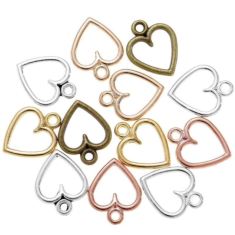 50PCS/Lot 11*14mm 6 Color Hollow Hearts Charms Geometry Pendant Metal Alloy DIY Necklace Bracelet Earrings Marking
