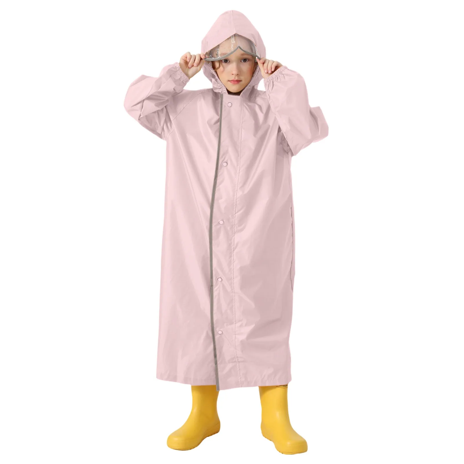 Children\'s Raincoat With Hood Boys And Girls Students Children Unisex Solid Color Long Outdoor Waterproof Raincoat Raincoat Set