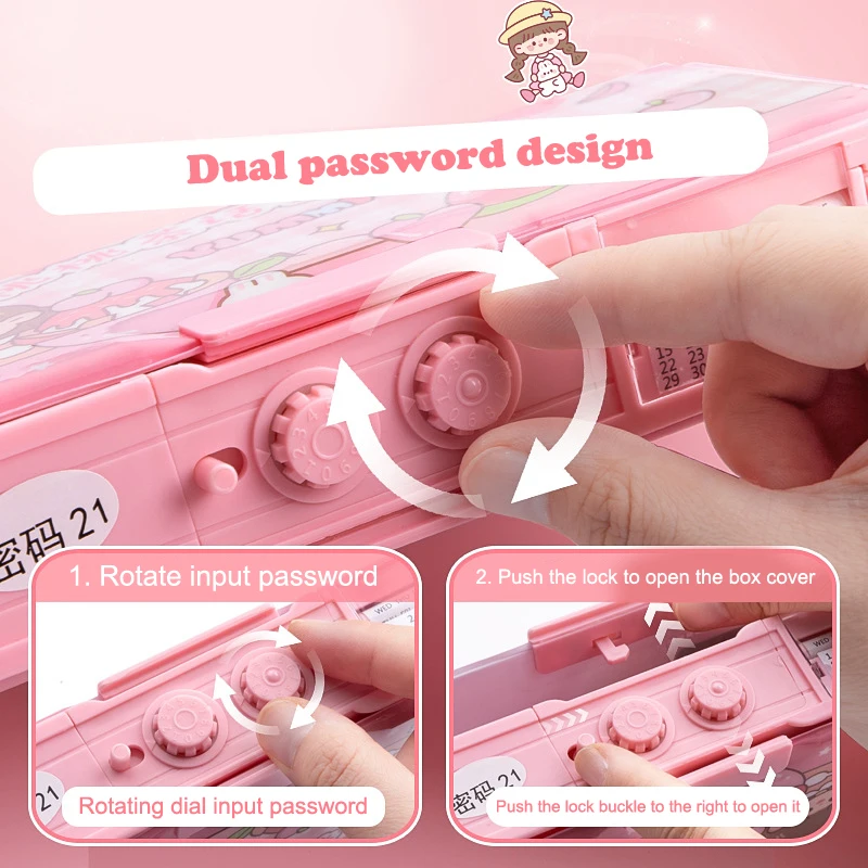 Cartoon Creative Multifunctional Pencil Case Elementary Students Large Capacity Stationery Box Double-layer Pencil Case Gifts