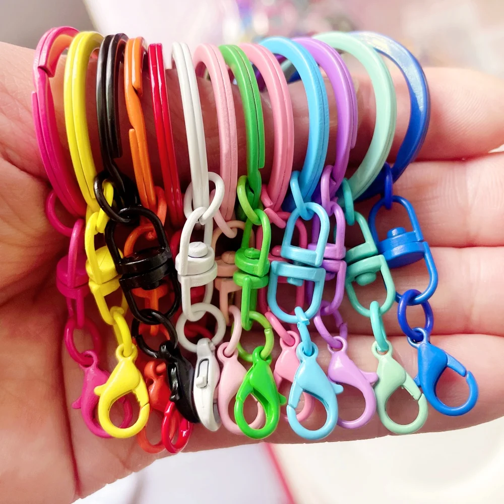 10pcs Colorful Keyring Lobster Clasp Hook With Rotating Buckle For Diy Jewelry Making Keychain Connector Key Ring Accessories