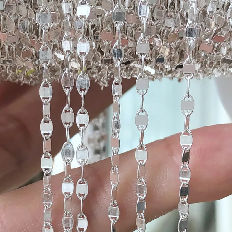 925 Sterling Silver Disc Link Chain 2.2mm Unfinished Coin Sequin One Meter Wholesale Circle Necklace Chain for Jewelry Making