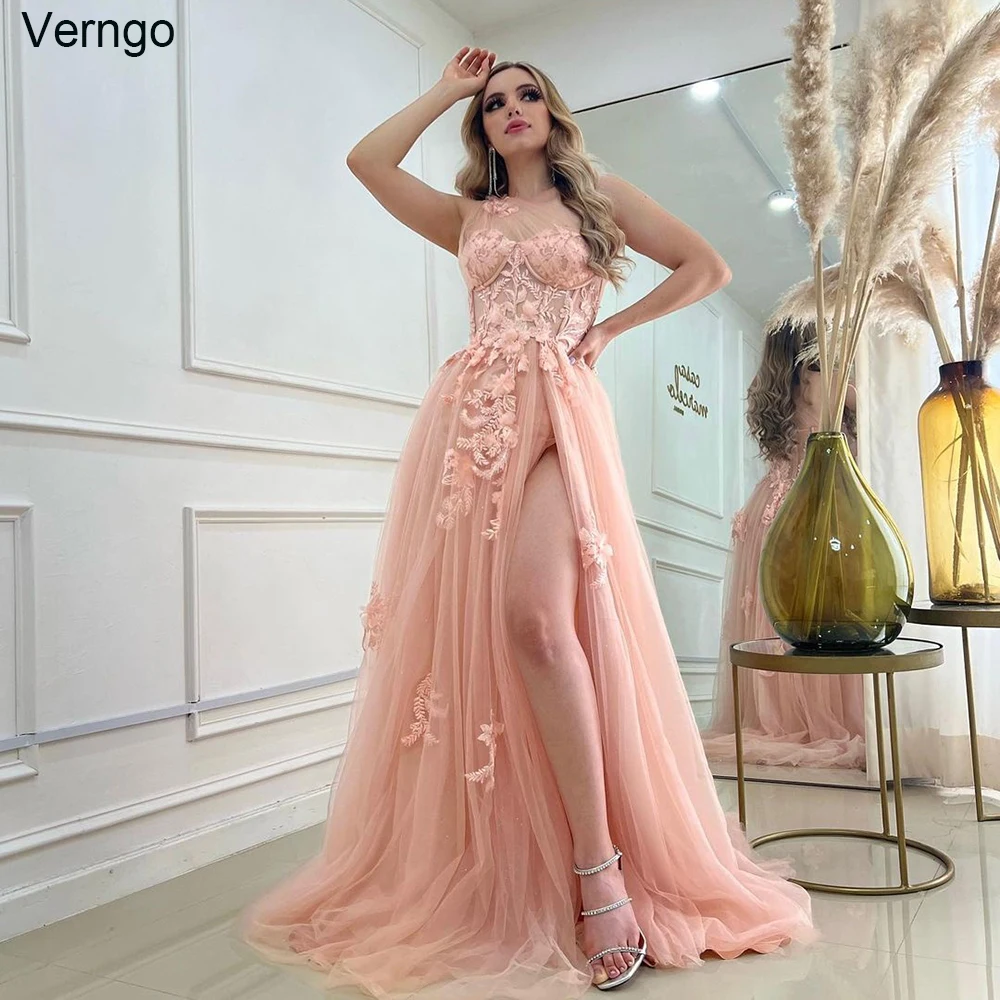 

Verngo A-line Tulle Prom Dresses Sweetheart One Shoulder Evening Party Dress Appliques Split Formal Occasion Gown Robe De Soirée