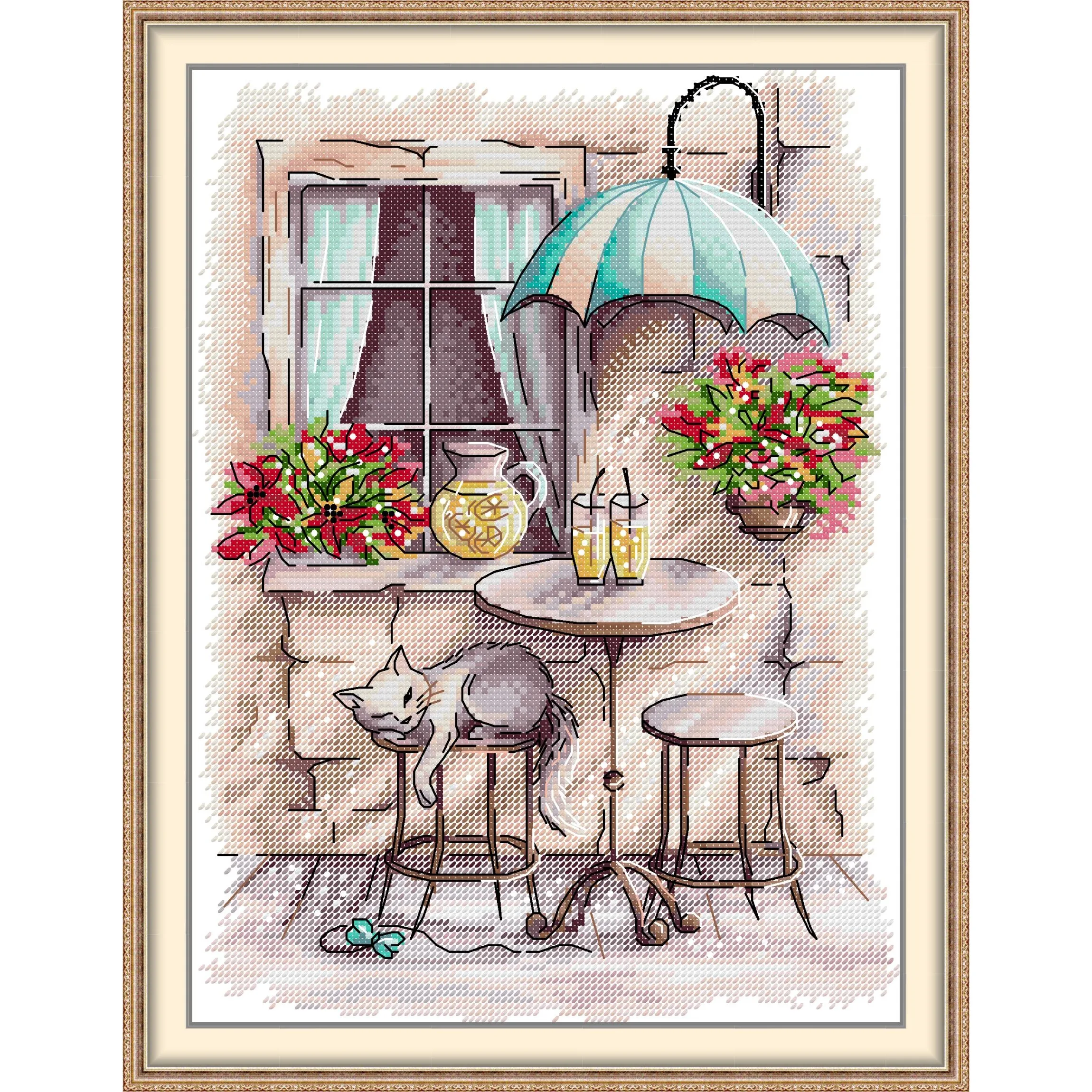 

Soulgift News Pre-Printed Cross Stitch Kit, Stamped Aida Fabric with DMC Threads, Embroidery Kit - A Leisurely Afternoon
