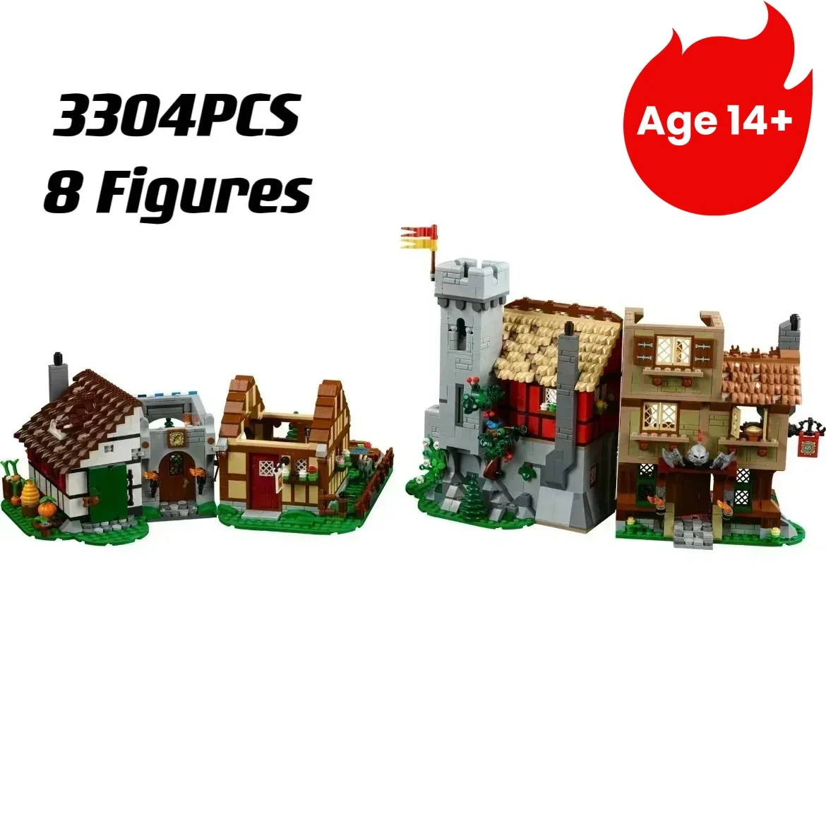 3304PCS 중세 마을 광장 빌딩 블록 벽돌 유럽 건축 창의적인 어린이 성인 장난감 선물