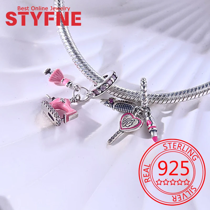 

925 Sterling Silver Comb Mirror Lipstick Charm Beads Fit Bracelet Necklace Accessories Beads Jewelry Making Fine Jewelry Gifts