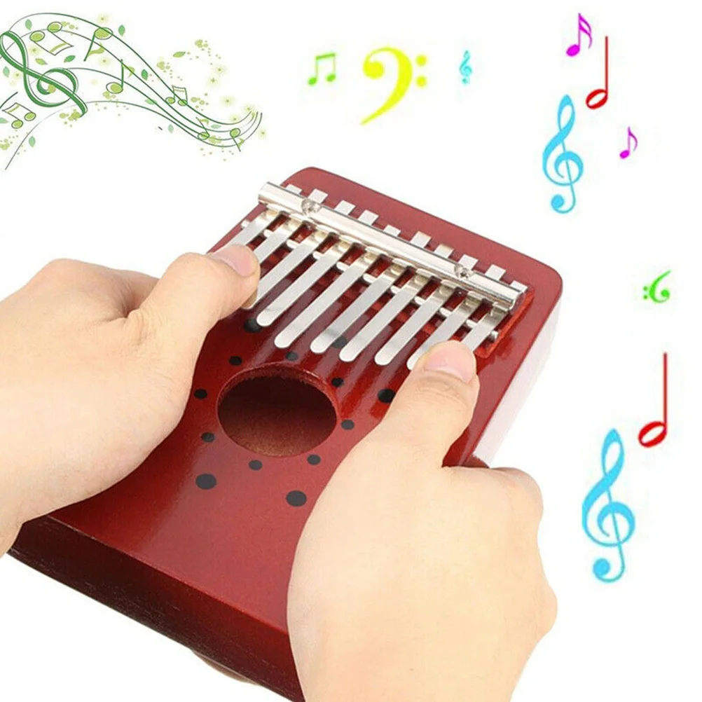 

10 Keys Thumb Piano Kalimba Red Vintage Portable Musical Instrument Finger Coordination for Beginners Unique Curve