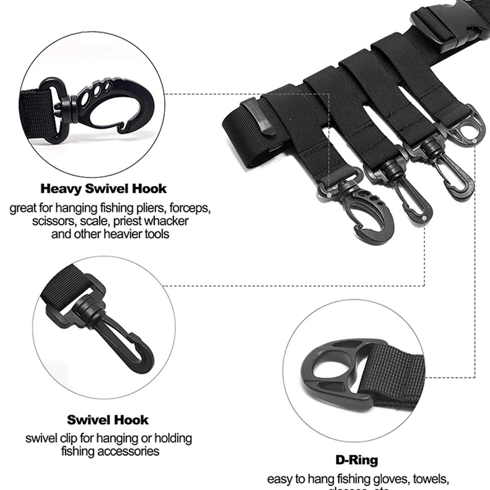 حزام صيد متعدد الاستخدام، معدات أدوات صيد خفيفة الوزن، أحزمة خصر قتالية قابلة للتعديل مع خطافات على شكل حرف D