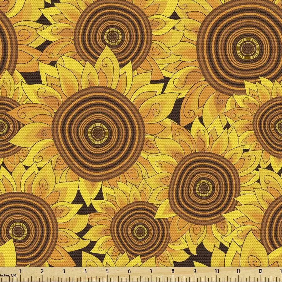 

Sunflower Fabric by The Yard, Flowers Garden Meadow Idyllic Harvest Theme Autumn Pattern, Decorative Fabric for Upholstery and H