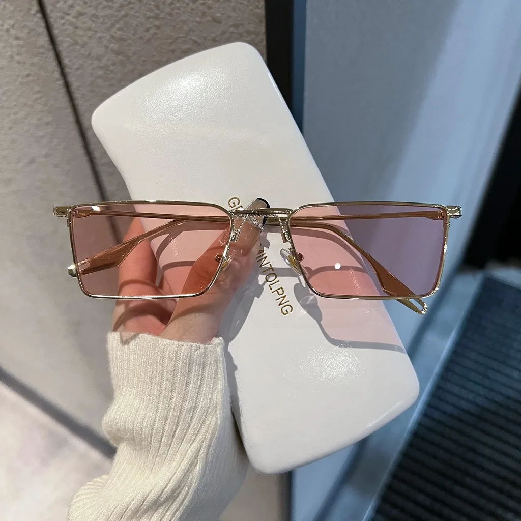 KLASSNUM Vintage Sunglasses Metal Retro Sun Glasses Narrow Rectangle Eyeglasses Rectangular Eyewear For Daily Outdoor Men Goggle