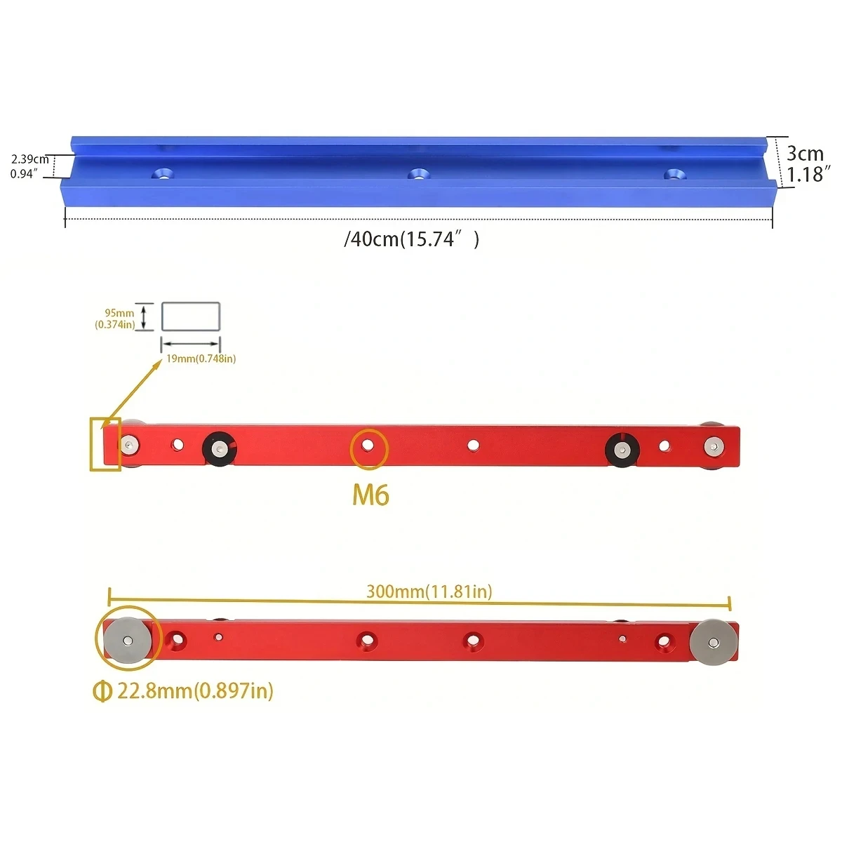 2pcs 30 Type T-track & Miter Bar Slider T-slot Connector Aluminum Alloy Woodworking Chute Rail DIY Carpentry Tools