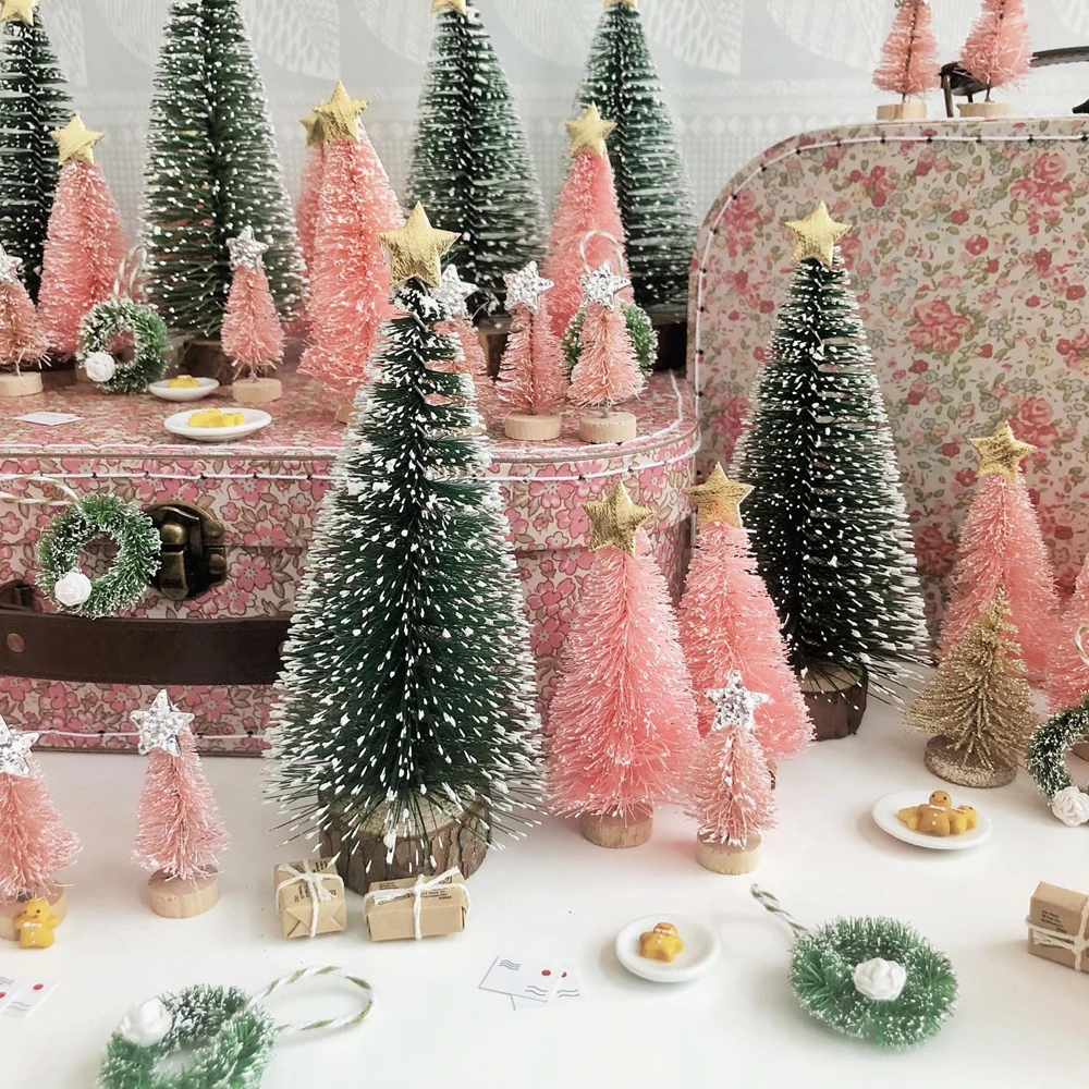 Mini árboles de Navidad de varios tamaños, adornos de Mesa para el hogar, adornos de fiesta de Noel, adornos de escritorio, purpurina falsa, 8 piezas por juego