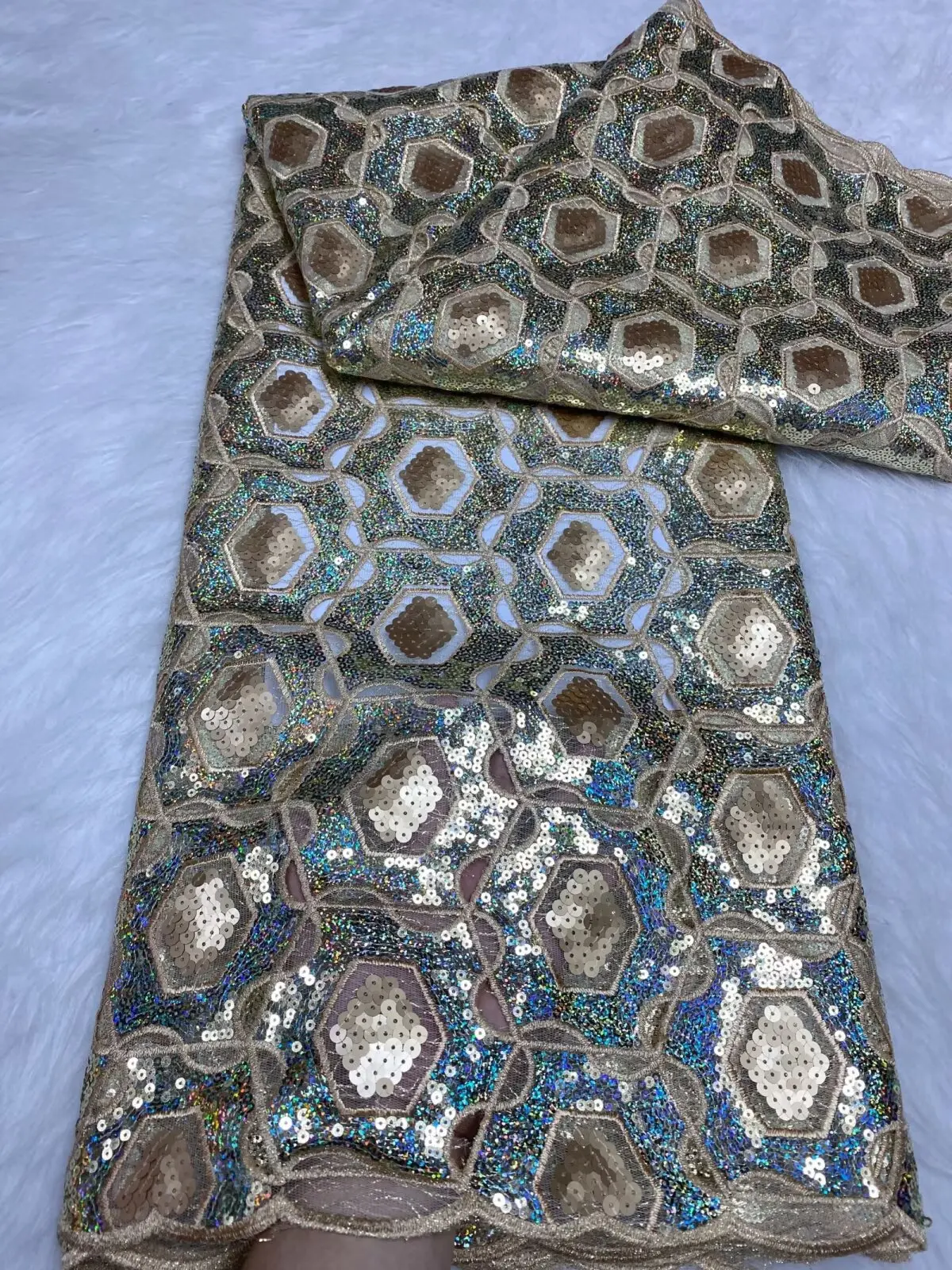 French Mesh Lace Fabric Sequins Bride Dress 2025 High Quality African Lace Fabric 5 Yards Nigerian Tulle Lace Sew -FY