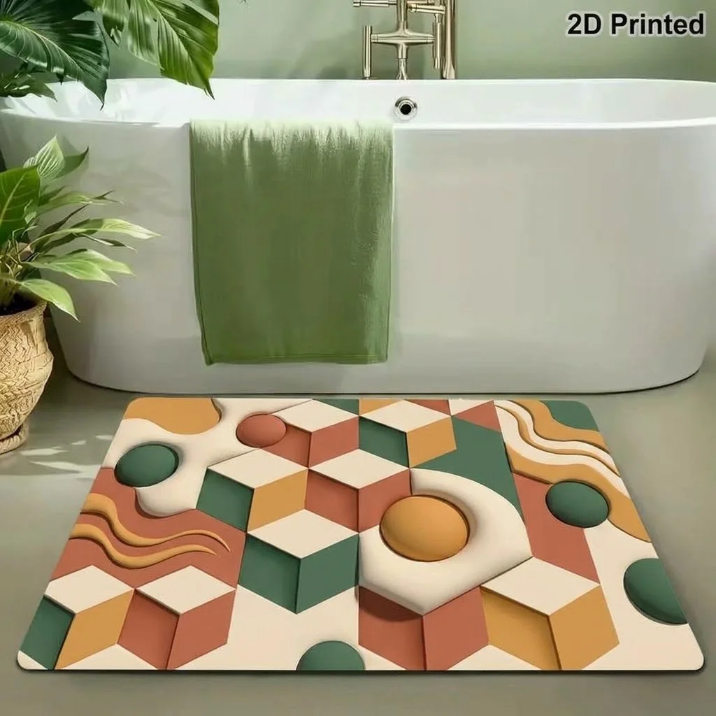 Square Diatomaceous Earth Bath Rug, Water Absorbing Non-Slip Rubber Base Mat for Bathroom, Toilet and Front Door