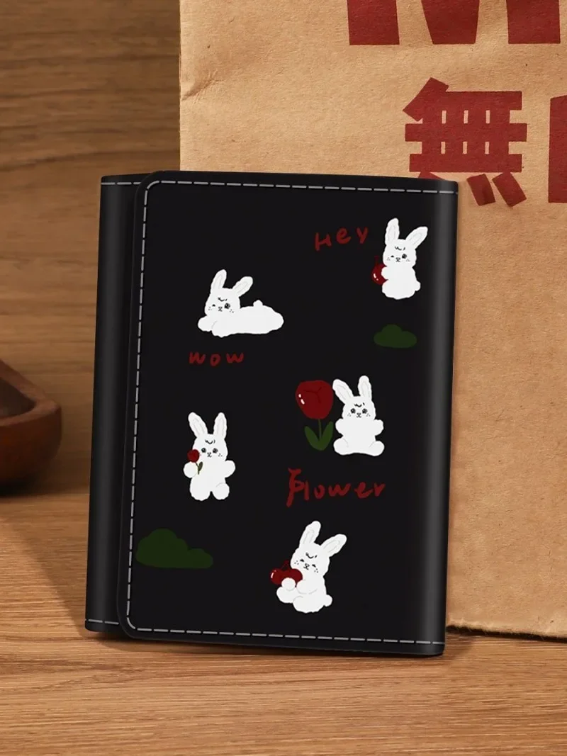 BOMO Card wallet PU Leather Cute Wallets for Women Fashion Kawaii Rabbit Black Casual Short Wallet Lady Coin Purse