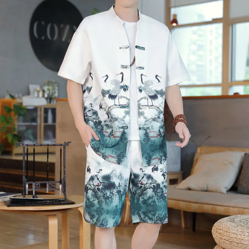 2024 Summer New Fashion Embroidery Short-Sleeved Shirt Large Size Men's Casual Relaxed Breathable High-Quality Two-Piece Set