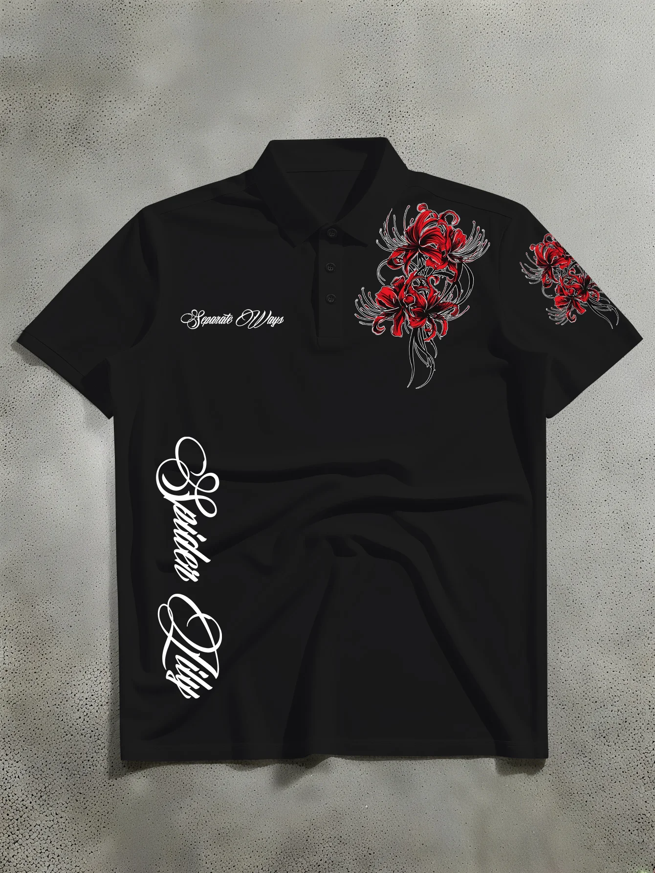 Men's Dark Style Red Flower Letter Streetwear Gothic Punk Polo Shirt Y2K T-Shirt Summer Wear Classic Lapel Short Sleeve Japanese