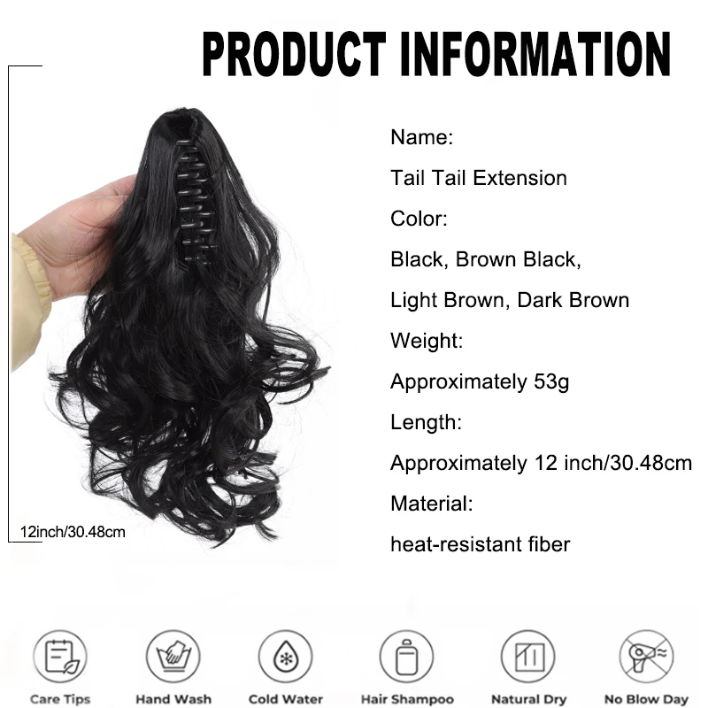 12 Inch Short Curly Claw Clip Ponytail Extension Heat Resistant Synthetic Hair Fluffy Jaw Clip Hairpiece for Women Wedding Party