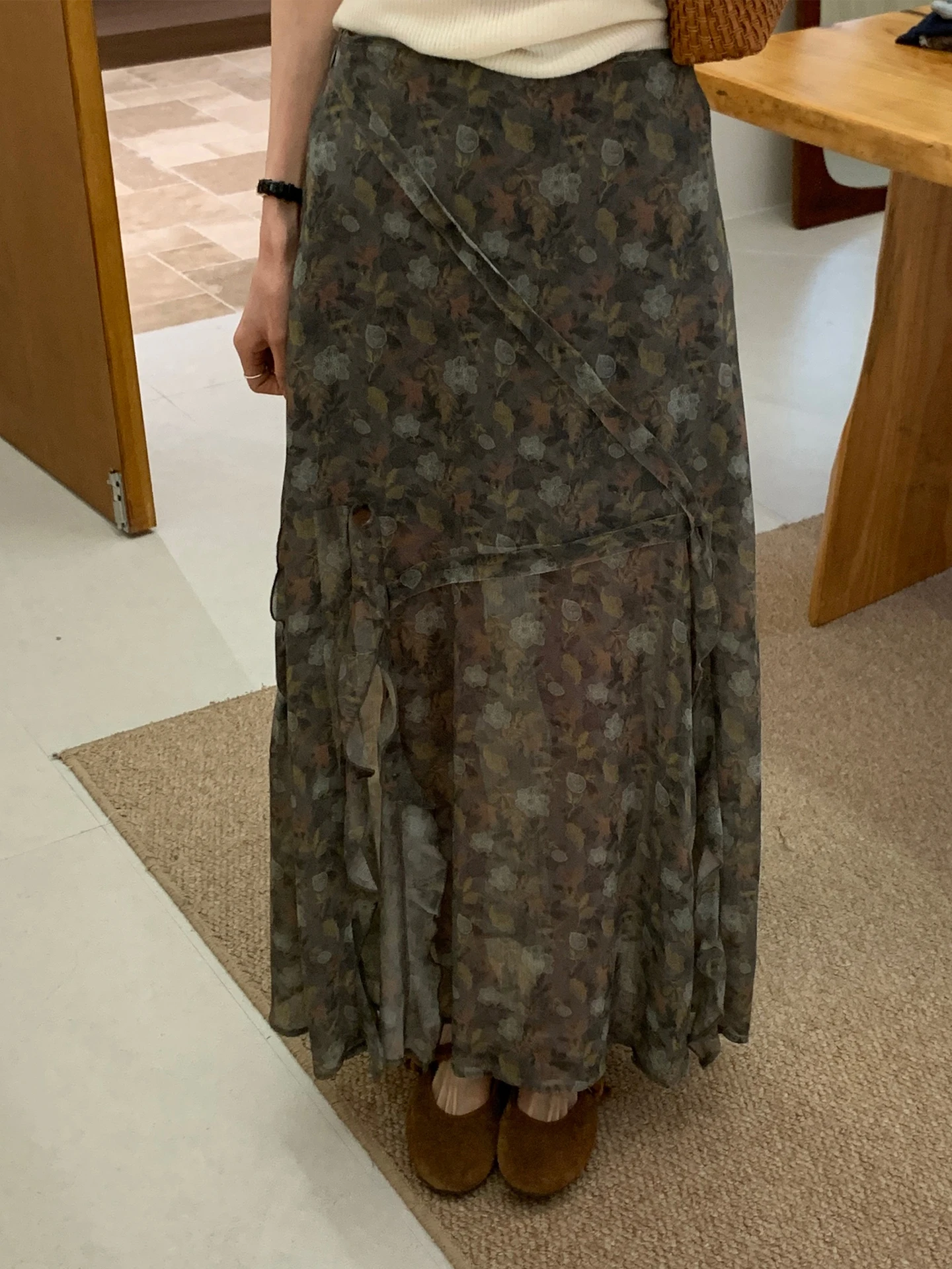 

Корейская женская юбка с цветочным принтом, дизайнерская модель, длинная юбка для праздников, новинка весеннего сезона, асимметричный подол