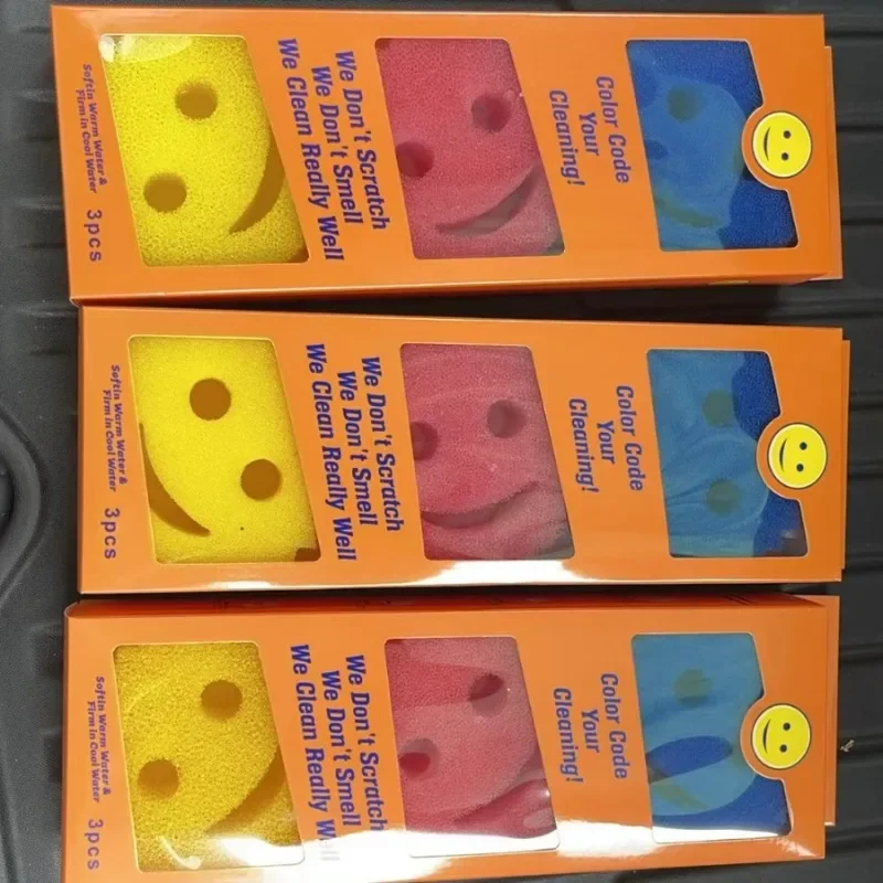 Smiley Face Magic Cleaning Sponge Honeycomb Scrubber Non-Scratch Dishwashing Pad for Kitchen Pots Bowls Tableware