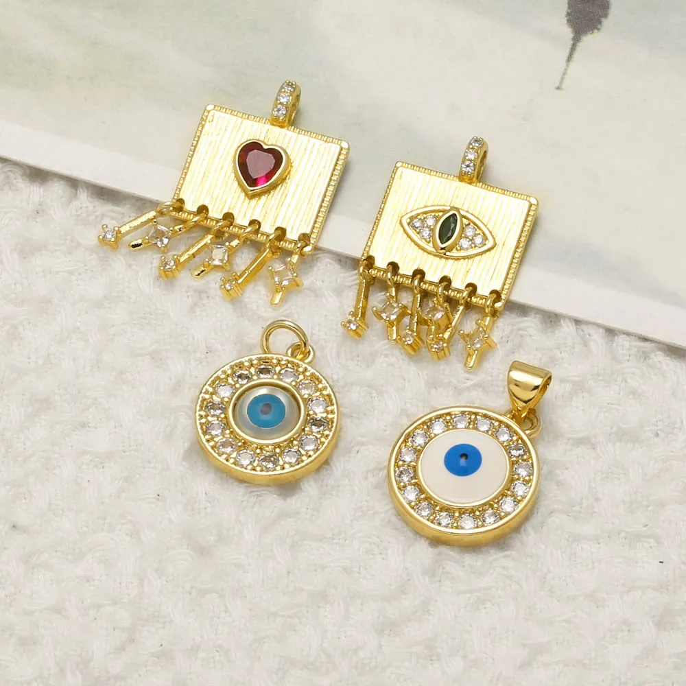 OCESRIO Crystal Padlock Pendants Heart Lock Charms for Necklaces Gold Plated Copper Blue Eye Jewelry Making Component pdtc024