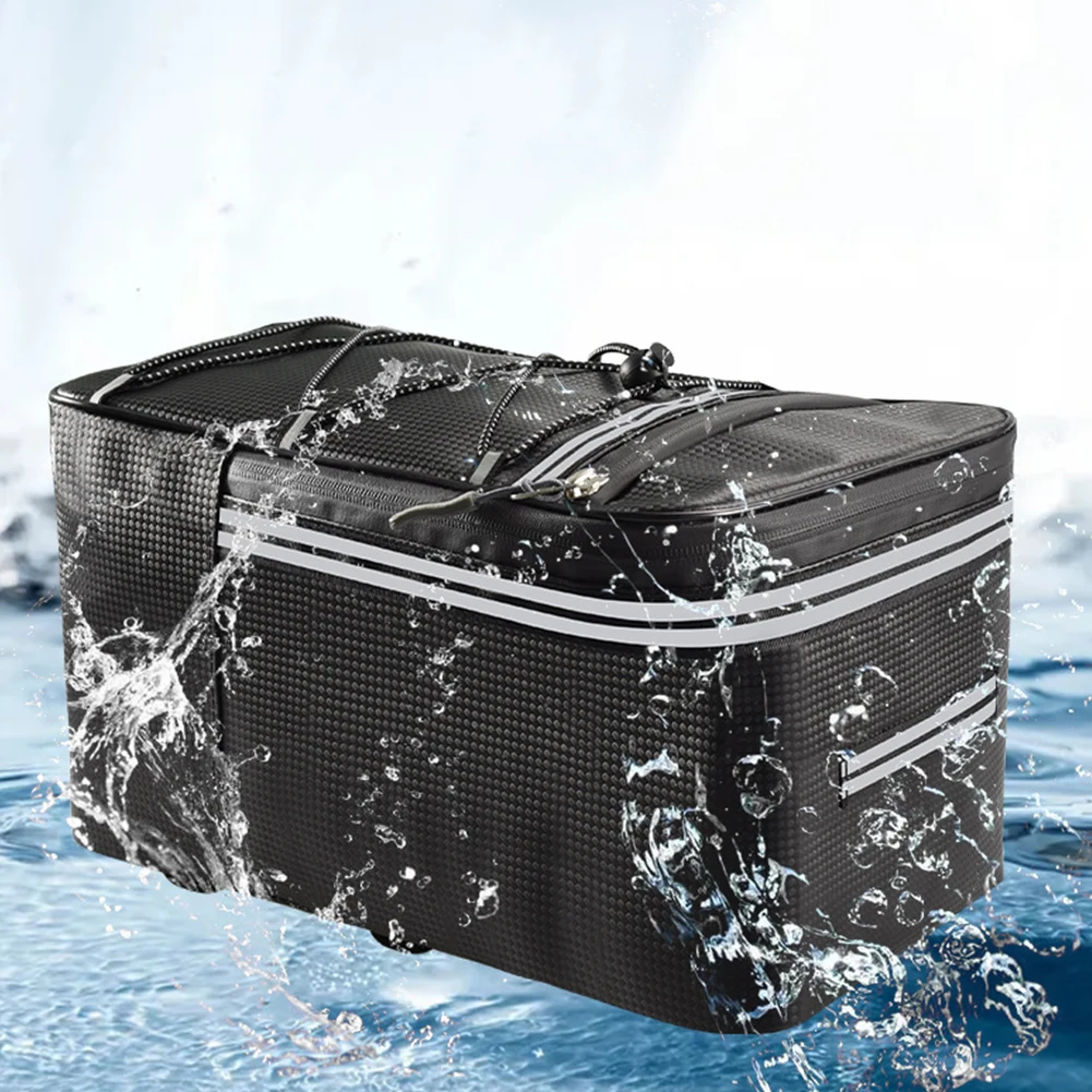 15L 自転車リアラック収納荷物防水自転車トランクバッグ反射ストライプ&ジッパー付きPUマルチポケット弾性ストラップ