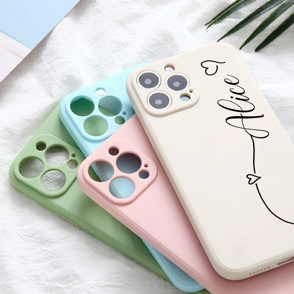 Personalized Simple Line Heart Phone Cover for iPhone 15 Pro Max Case XR 7 8 12 13 14 15 Plus Silicone Funda for iPhone 11 Case