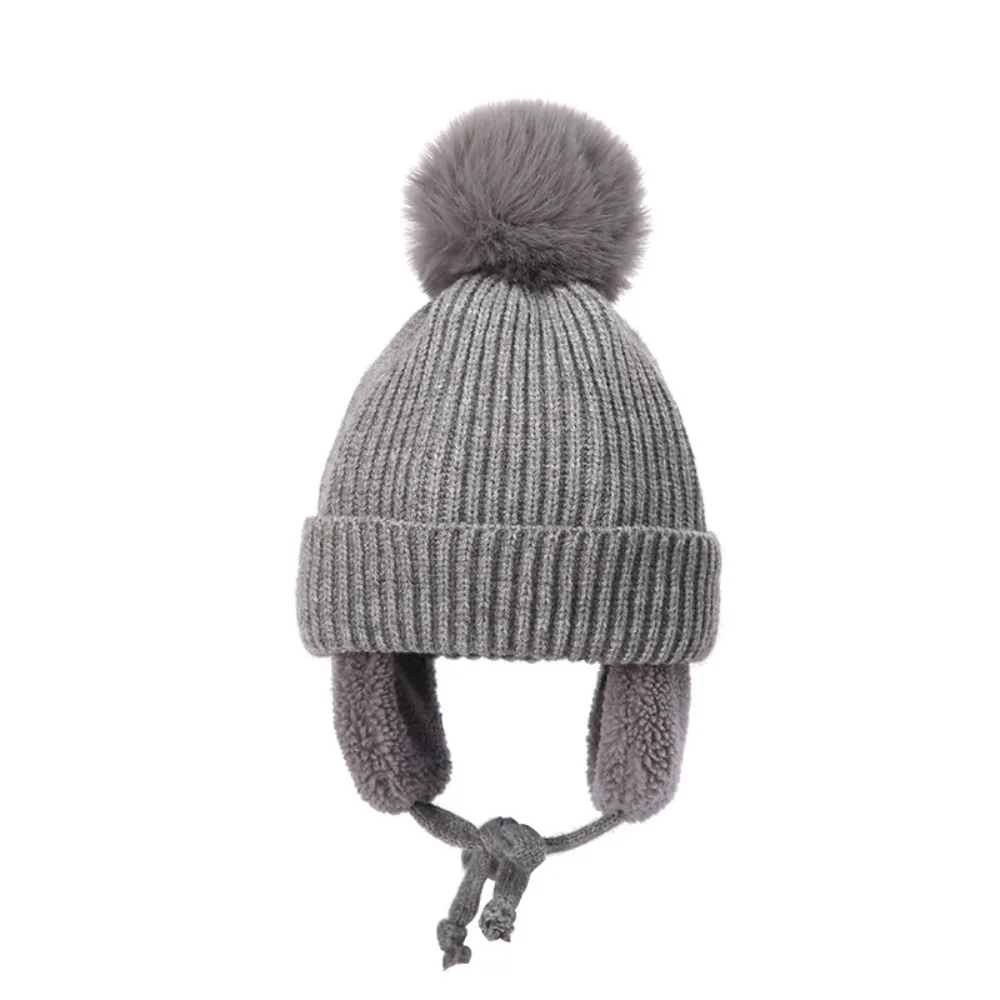 

Comfortable Plush Children Knitted Hat Ear Protection Cartoon Pompom Beanie with Earflap Warm Cute Wool Cap Girls