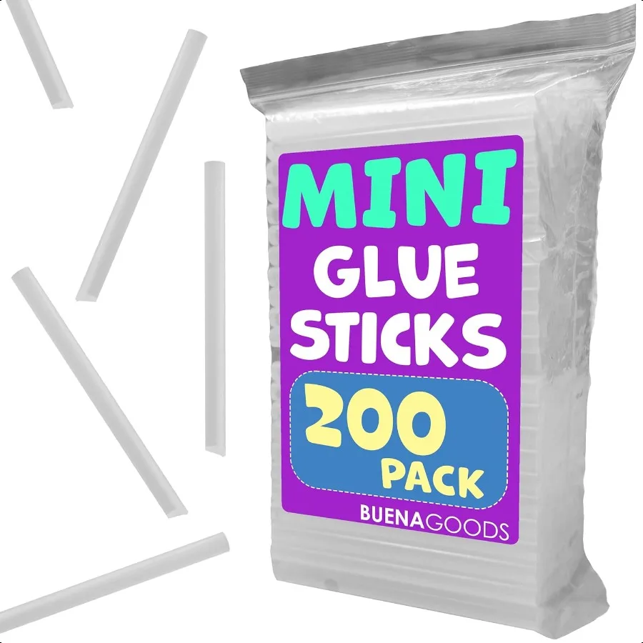 

200 Pack Mini Hot Glue Sticks for Mini Hot Glue Guns 4 x 0.27 Bond and Craft on Metal Paper Glass Wood and More Quick Drying an
