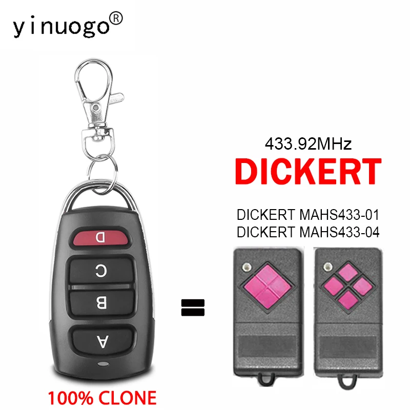 

DICKERT DICKERTMAHS433-01 DICKMAHS433-04 MIZAR2CH Fixed Code100%Clone Garage Door Opener Remote Fixed Code 433.92MHz