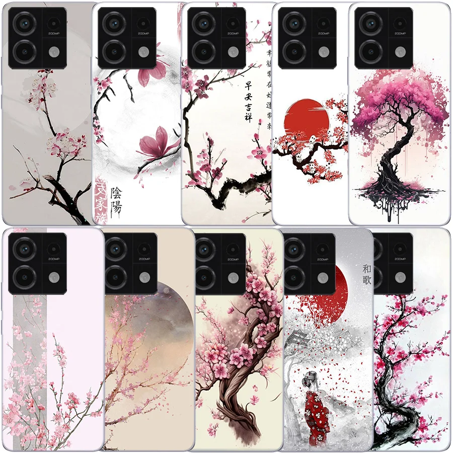 Cherry Blossom Tree Clear Phone Case For Xiaomi Redmi 12 12C 10 10A 10C 9 9A 9C 9T Note 13 12 Pro + 12S TPU 8 8A 7 7A Pattern So