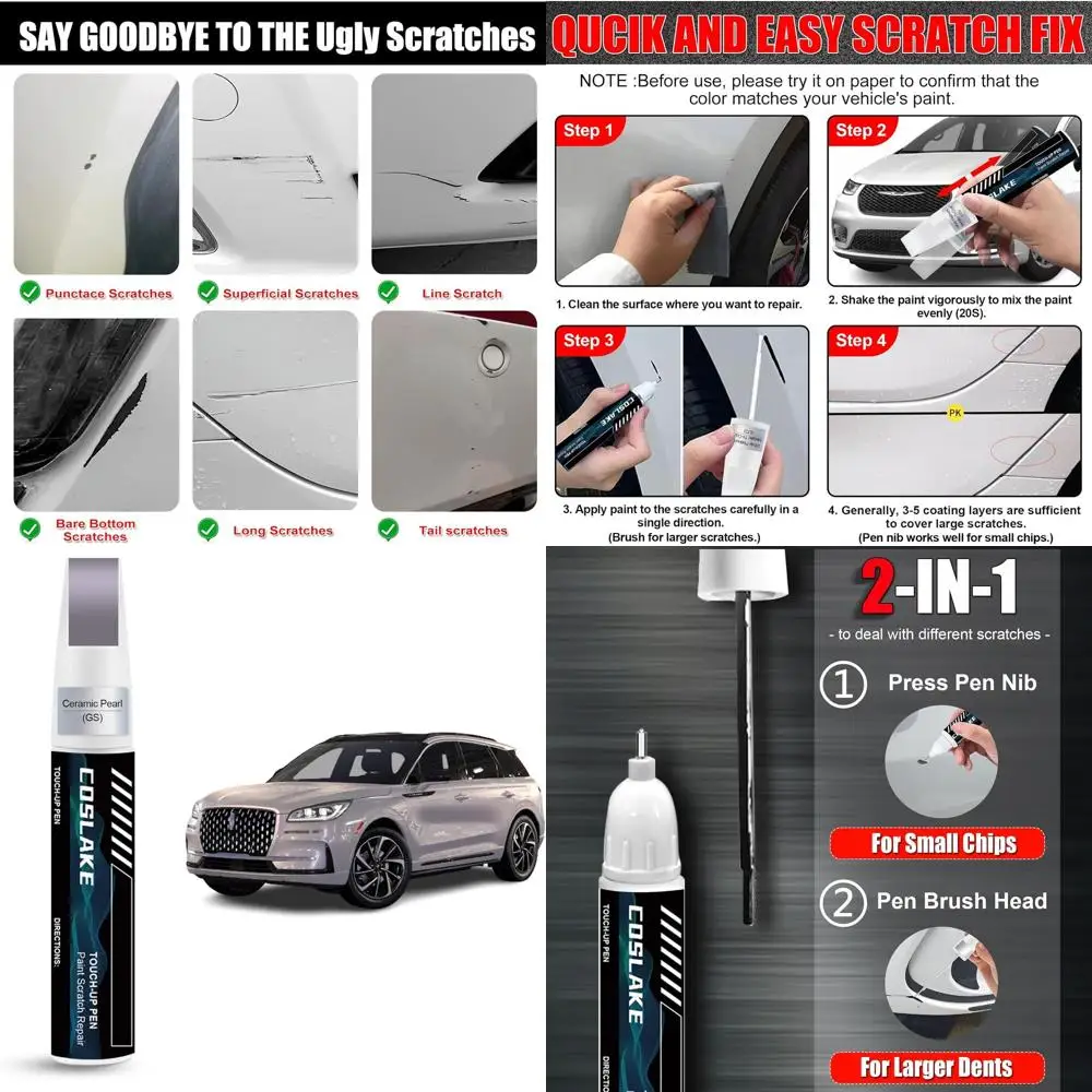 

Car Touch Up Paint(Ceramic Pearl(GS)) for LINCOLN, Car Paint Scratch Repair Kit, Quick & Easy Solution to Repair, 2 in 1 Scratch