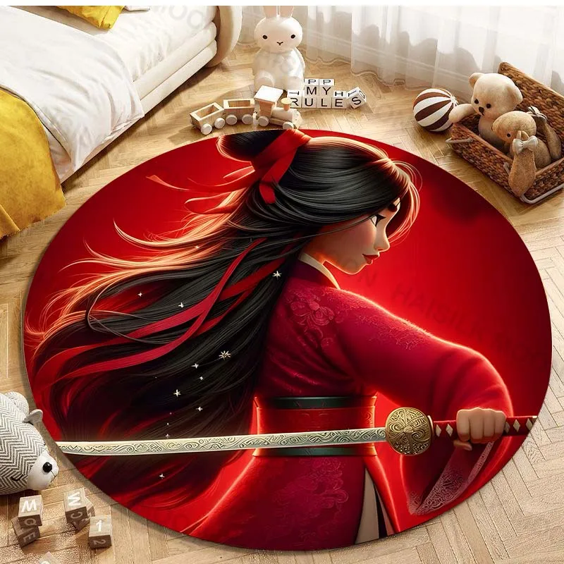 5 Sizes Disney Princess Mulan Printing Round Carpet Living Room Bedroom Table and Chair Sofa Decorative Carpet and Rug Play Mat