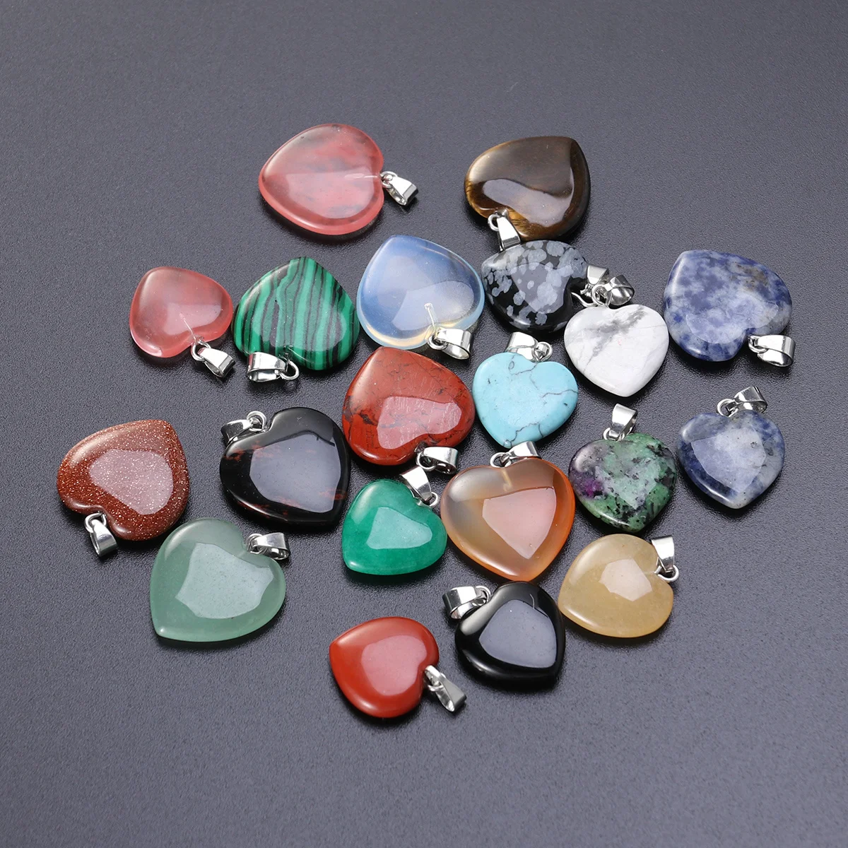 

20 шт., кулон в форме сердца из натурального камня, подвески из сплава, ожерелье, браслет, серьги, изготовление женских ювелирных аксессуаров