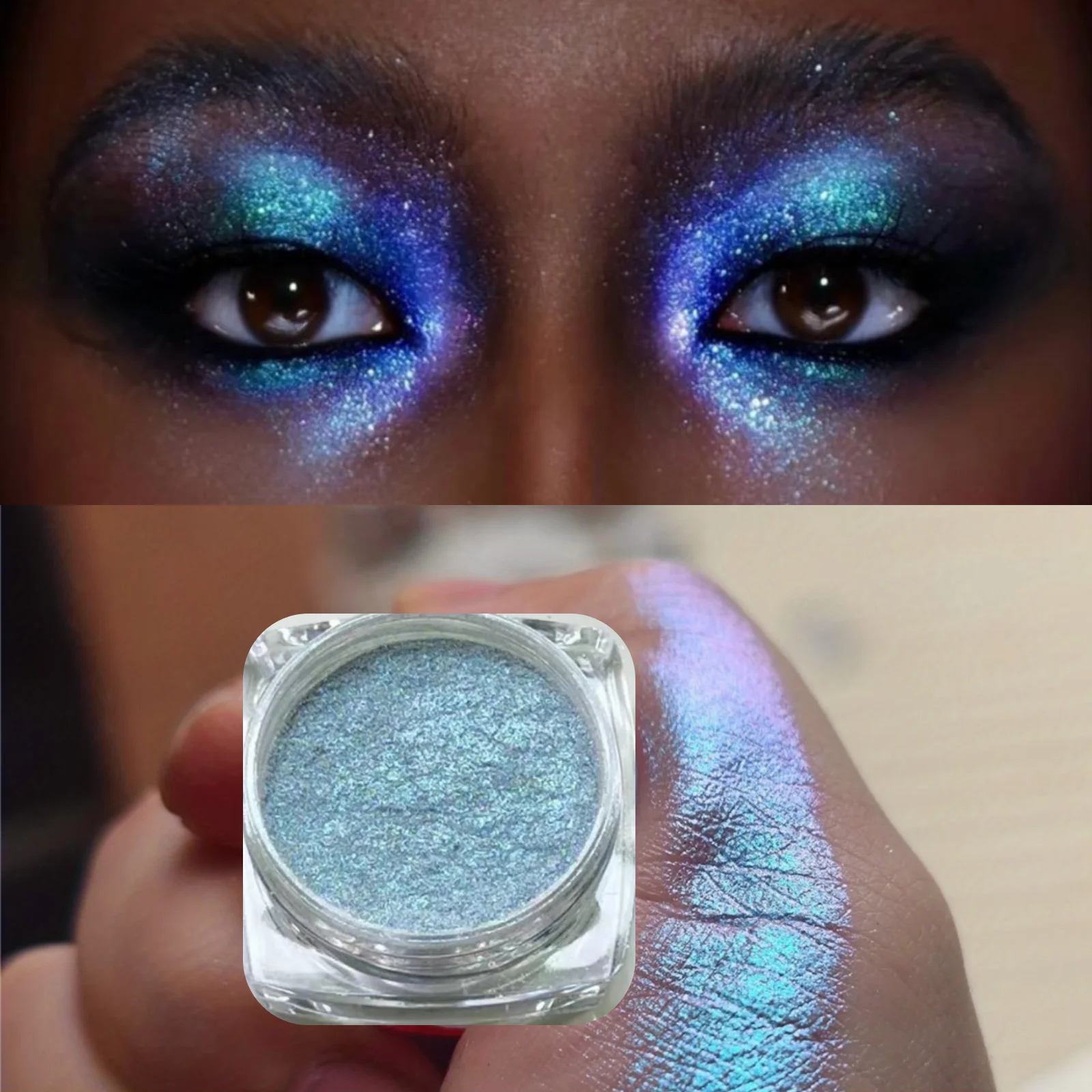 1 Stück mehrfarbiges polarisiertes Chameleon-Highlight-Lidschatten-Puder – glitzerndes, zartes Puder, geeignet für Festival-/Bühnen-Make-up