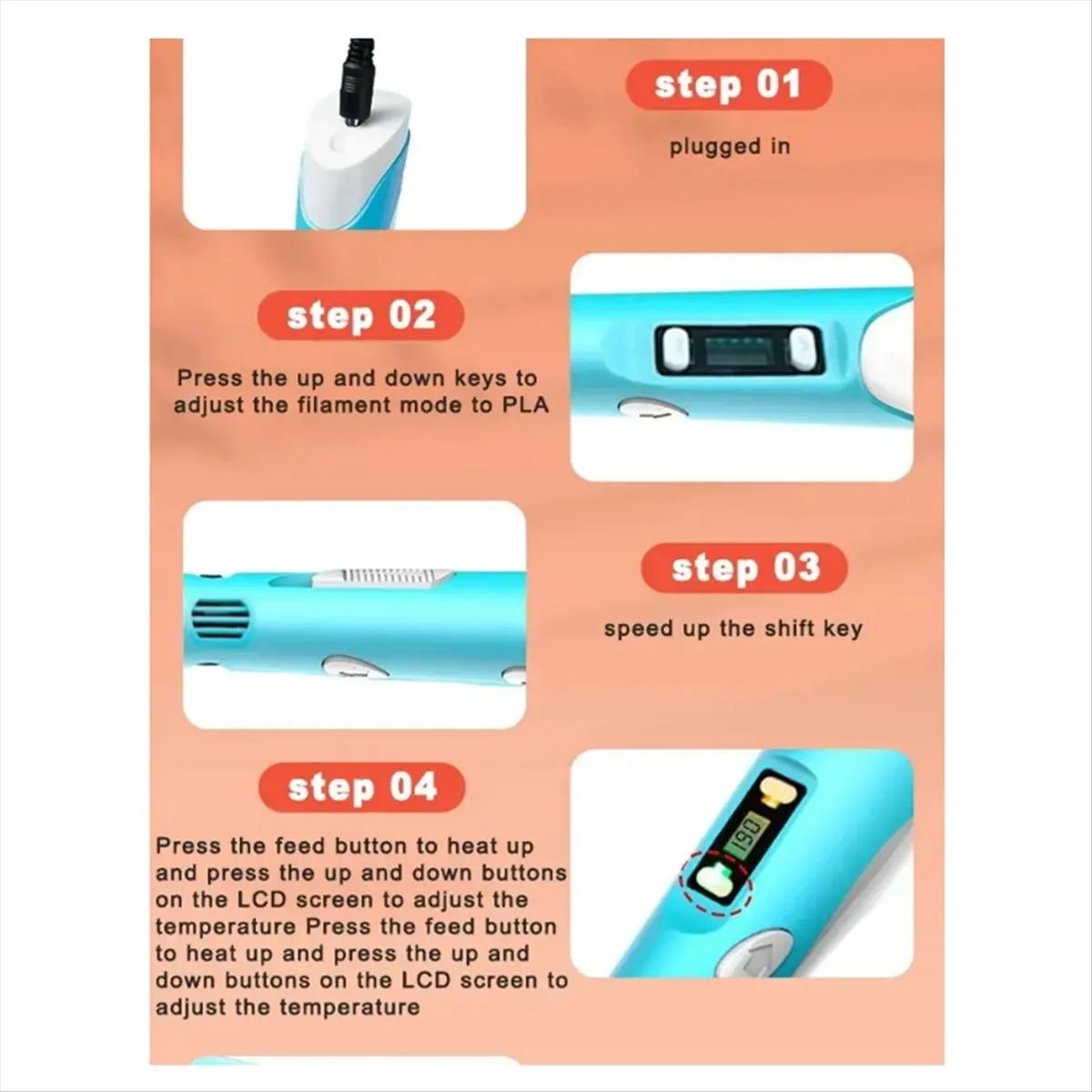 A48U Electronic 3D Printing Pen with 36M PLA Consumables High-Temperature 3D Graffiti Tool Intelligent Toy