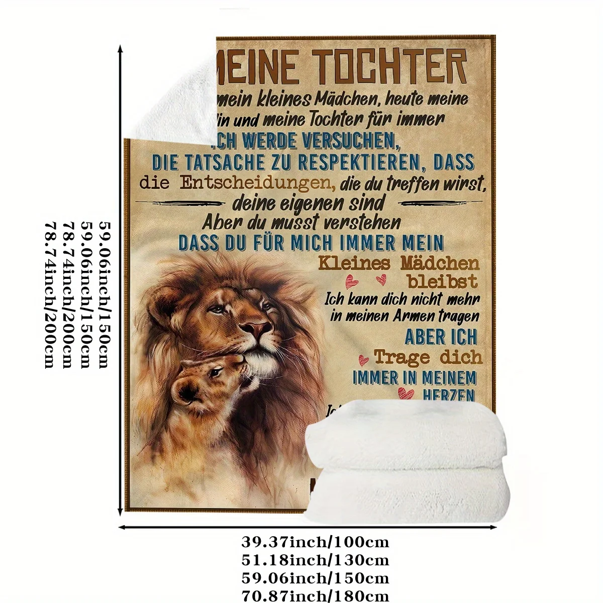 1pc Dad to Daughter Flannel Blanket - Soft Warm All-Season Throw with German Father-Daughter Love Message & Lion Design, HD Digi